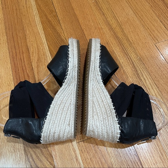 Eileen Fisher Women's 7.5 Black Wiley Leather Espadrille Wedge Sandals WORN ONCE - Picture 6 of 14